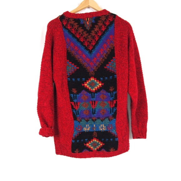 90's Woolrich  Red Tunic Sweater Red South Western - Picture 7 of 7